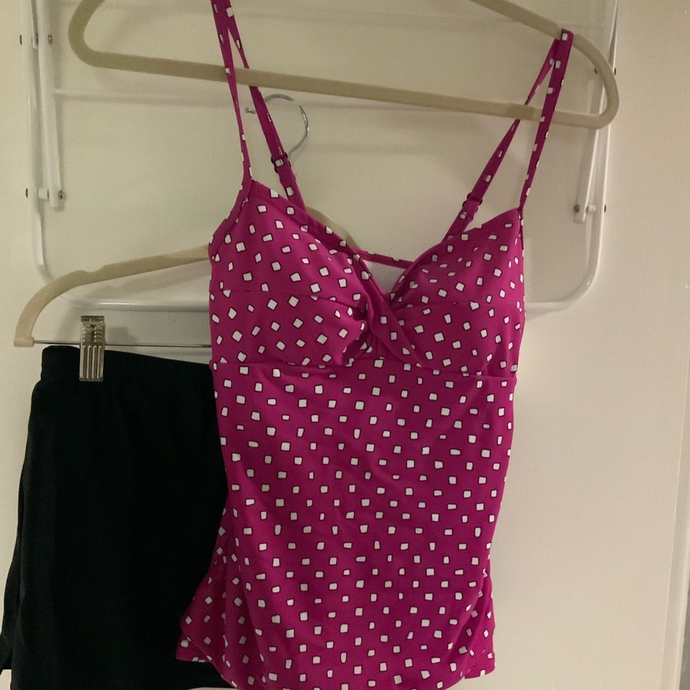 Pink and black bathing suit separates